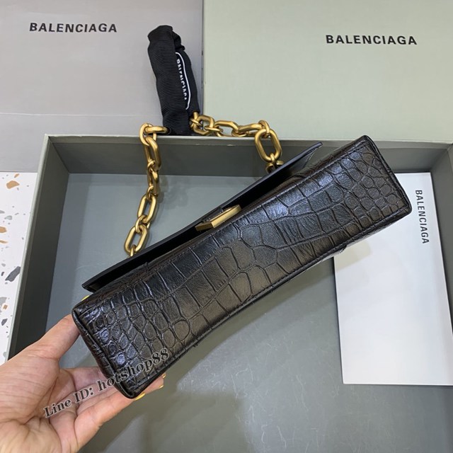 Balenciaga專櫃新品速遞Downtown鏈條單肩包 巴黎世家小號鱷魚黑色黑扣經典Hourglass包 fyj1356